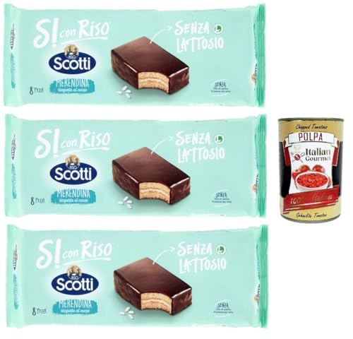 Si con Riso - Merendina Ricoperta con Cioccolato, Kuchen mit Schokolade bedeckt, Laktose -freie Süße Snacks, Palmöl ohne, 3x 264g + Italian Gourmet polpa 400g von Italian Gourmet E.R.