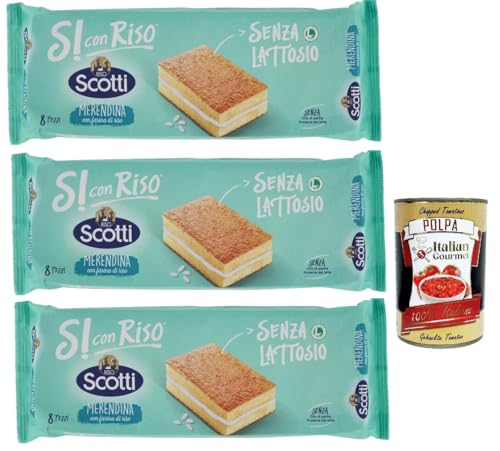 Si con Riso - Merendine con Farina di Riso - kuchen Snacks mit Reismehl, Laktose -freie Süße Snacks, Palmöl ohne, 3x 200g + Italian Gourmet polpa 400g von Italian Gourmet E.R.