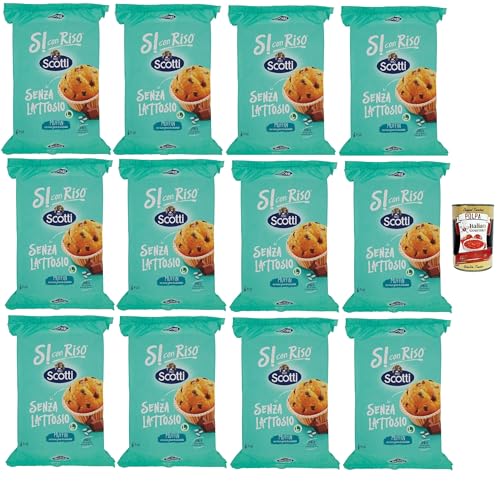 Si con Riso - Muffin con Riso e Gocce di Cioccolato, Muffins mit Reis und Schokoladenchips, Kuchen Laktose -freie Süße Snacks, Palmöl ohne, 12x 222g + Italian Gourmet polpa 400g von Italian Gourmet E.R.