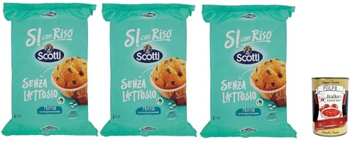 Si con Riso - Muffin con Riso e Gocce di Cioccolato, Muffins mit Reis und Schokoladenchips, Kuchen Laktose -freie Süße Snacks, Palmöl ohne, 3x 222g + Italian Gourmet polpa 400g von Italian Gourmet E.R.