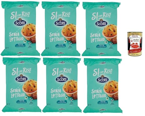 Si con Riso - Muffin con Riso e Gocce di Cioccolato, Muffins mit Reis und Schokoladenchips, Kuchen Laktose -freie Süße Snacks, Palmöl ohne, 6x 222g + Italian Gourmet polpa 400g von Italian Gourmet E.R.