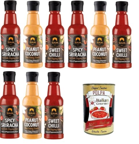 Siam Testpaket Sauce Sweet Chilly-Peanut Coconut-Spicy Sriracha 9x 250ml + Italian Gourmet polpa 400g von Italian Gourmet E.R.