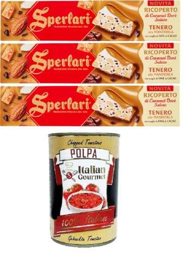 Sperlari Torrone Mandorla Ricoperto Caramello Salato Senza Glutine Glutenfreier, mit Salzkaramell überzogener Mandelnougat 3x 200 g+ Italian Gourmet polpa 400g von Italian Gourmet E.R.