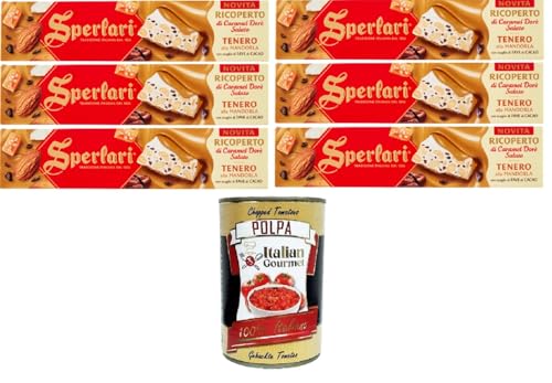 Sperlari Torrone Mandorla Ricoperto Caramello Salato Senza Glutine Glutenfreier, mit Salzkaramell überzogener Mandelnougat 6x 200 g+ Italian Gourmet polpa 400g von Italian Gourmet E.R.