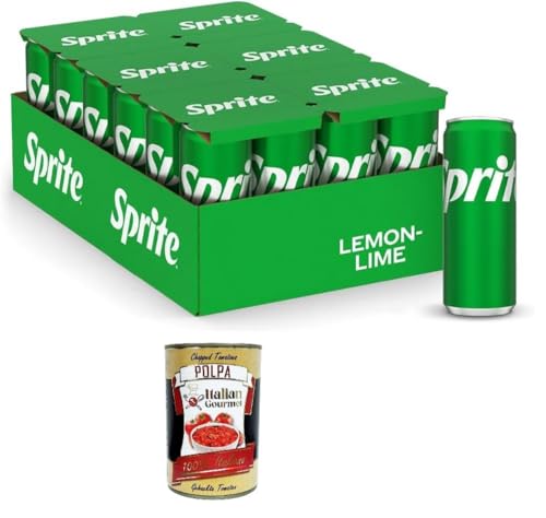 Sprite Zitronen-Limetten-Geschmack, geringer Zuckergehalt, natürlich erfrischender Geschmack, prickelndes alkoholfreies Getränk-24 Dosen à 330 ml, + Italian Gourmet polpa 400g von Italian Gourmet E.R.