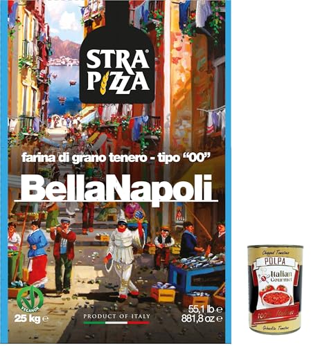 Strapizza Bella Napoli blu, farina di grano tenero, tipo "00", Pizzamehl fur pizza, Mehl 25kg + Italian Gourmet polpa 400g von Italian Gourmet E.R.