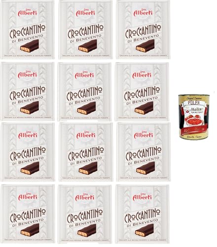 Strega Alberti Croccantino Di Benevento Cioccolato Fondente Croccante Nocciole Dunkle Schokolade Knusprige Haselnüsse 12x200g Geschenkwürfel+ Italian Gourmet polpa 400g von Italian Gourmet E.R.