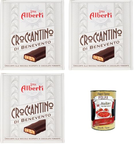 Strega Alberti Croccantino Di Benevento Cioccolato Fondente Croccante Nocciole Dunkle Schokolade Knusprige Haselnüsse 3x200g Geschenkwürfel+ Italian Gourmet polpa 400g von Italian Gourmet E.R.