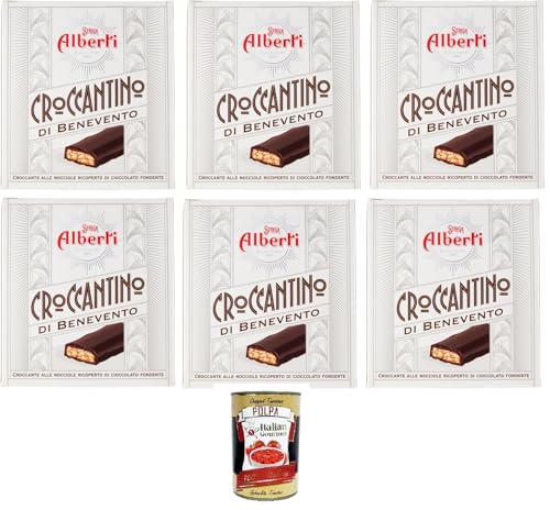 Strega Alberti Croccantino Di Benevento Cioccolato Fondente Croccante Nocciole Dunkle Schokolade Knusprige Haselnüsse 6x200g Geschenkwürfel+ Italian Gourmet polpa 400g von Italian Gourmet E.R.