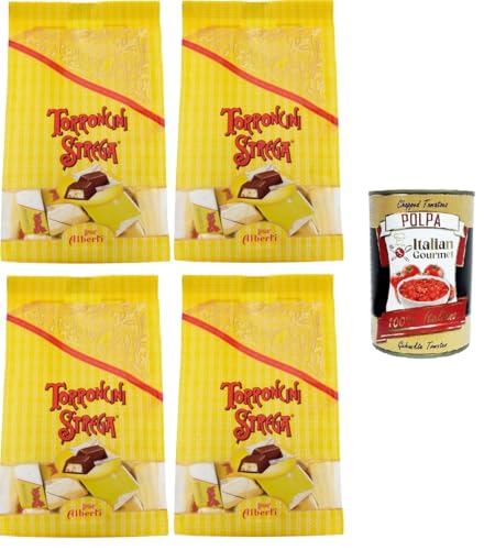 Strega Alberti Torroncini Strega,Überzogen mit einer köstlichen und raffinierten Schicht extra dunkler Schokolade 4x 150g + Italian gourmet polpa 400g von Italian Gourmet E.R.