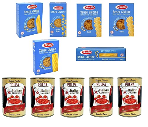 TESTPAKET Barilla senza Glutine Glutenfrei pasta nudeln 6 x 400G und Italian Gourmet Polpa di pomodoro Fein gehacktes Tomatenmark 5x 400g von Italian Gourmet E.R.