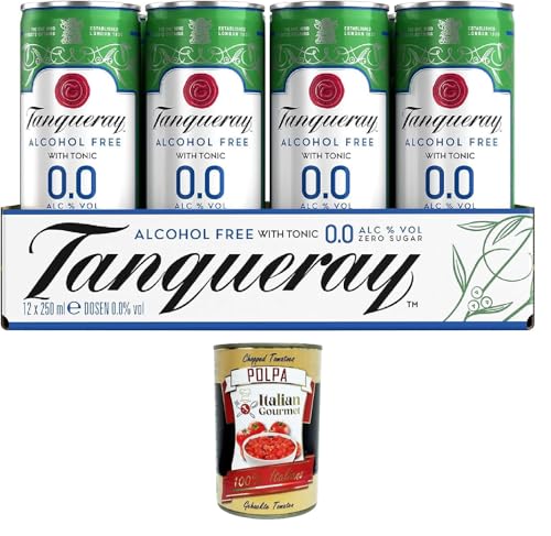 Tanqueray 0.0 - Premix Gin & Tonic Zero, Packung mit 12 250-ml-Dosen+ Italian Gourmet polpa 400g von Italian Gourmet E.R.