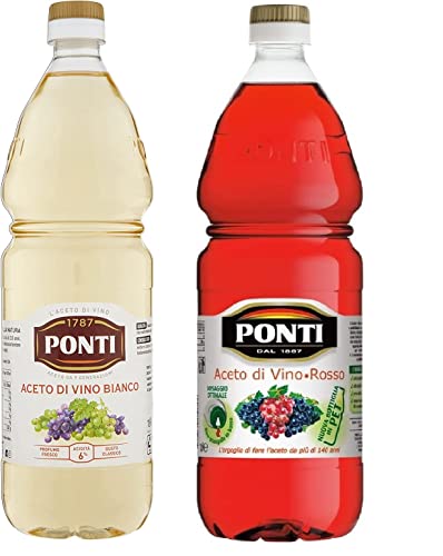 Testapekt 12x Ponti Ein Essig aus weißer und rotem Weinessig in 1L -Flasche, zart weißer Essig mit 6% Säure als Salatdressing, Gemüse, Fleisch und Fisch von Italian Gourmet E.R.