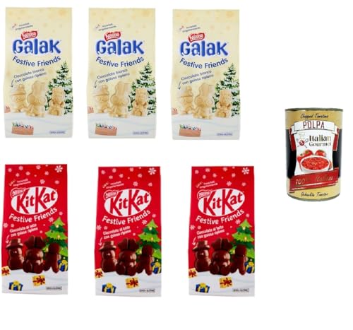 Testpaket 3x NESTLÉ GALAK-3x NESTLÉ KITKAT Festive Friends weiße Schokoladen- und Müslifiguren, Beutel 147 g+Italian gourmet polpa 400g von Italian Gourmet E.R.