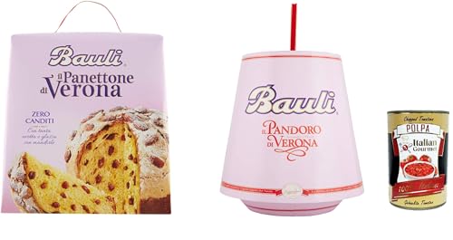 Testpaket Bauli Panettone di Verona mit Glasur 1kg + Pandoro di verona classico 1kg, Mandeln und Rosinen, ohne kandierte Früchte + Italian Gourmet polpa 400g von Italian Gourmet E.R.