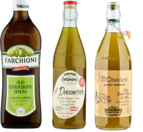 Testpaket Farchioni Classico Natives Olivenöl Extra 1 Lt Il casolare grezzo 1 Liter Il decantato 750ml + Italian Gourmet polpa 400g von Italian Gourmet E.R.