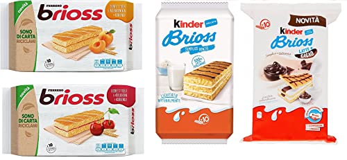 Testpaket Ferrero Kinder Brioss Albicocca Ciligia Cacao und Latte kuchen 4 Packung mit 10 Snacks, 280 g + Italian Gourmet polpa 400g von Italian Gourmet E.R.