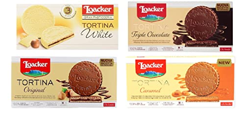 Testpaket Loacker Tortina Caramel White Triple Dark Original 3pz Schokoladengenuss gefüllt mit Haselnusscreme Kuchen 4x 63g + Italian Gourmet polpa 400g von Italian Gourmet E.R.