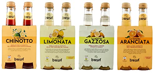 Testpaket Lurisia Aranciata IGP Gargano-Orange + Gazzosa mit Amalfi-Zitrone + Limonata Limonade + Chinotto Einweg-Glasflasche ( 16 x 275ml ) von Italian Gourmet E.R.