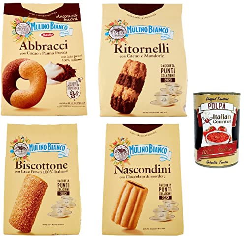 Testpaket Mulino Bianco Abbracci, Ritornelli, Nascondini und Biscottone Shortbread-Kekse mit Kakao und frischer Sahne, ohne Palmöl, 3x 700 g 1x 600g + Italian gourmet polpa 400g von Italian Gourmet E.R.