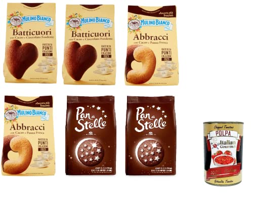 Testpaket Mulino Bianco Batticuori Pan di stelle Abbracci Cocoa Shortbread Kekse mit Kakao, 6x 350g + Italian gourmet polpa 400g von Italian Gourmet E.R.