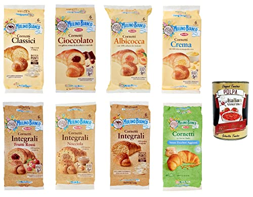 Testpaket Mulino Bianco Cornetti kuchen briosche Snack ohne Konservierungszusätze 8 Stück + italian gourmet polpa 400g von Italian Gourmet E.R.