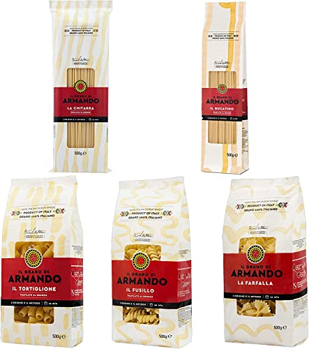 Testpaket Pasta Armando 100% Italienisch Bucatino Chitarra Farfalla Fusillo Tortiglione 5x 500g von Italian Gourmet E.R.