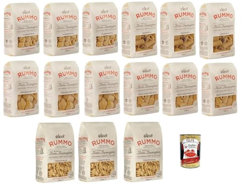 Testpaket Rummo Pasta CONCHIGLIONI RIGATI - CALAMARATA - FUSILLOTTI - PACCHERI - MEZZI PACCHERI RIGATI, Italienische Nudeln aus Hartweizengrieß, 15x 500g + Italian Gourmet polpa 400g von Italian Gourmet E.R.