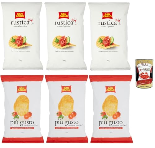 Testpaket San Carlo Patatine, Kirschtomaten 3x150g + Rustica 3x300g - Kartoffelchips Chips Beutel + Italian Gourmet polpa 400g von Italian Gourmet E.R.