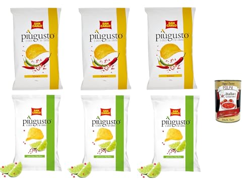 Testpaket San Carlo Più Gusto Patatine, Limette und Rosa Pfeffer + Vivace Paprika - Kartoffelchips Chips, 6x 150g Beutel + Italian Gourmet polpa 400g von Italian Gourmet E.R.