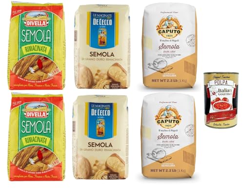 Testpaket Semola Rimacinata, Divella De Cecco Caputo Hartweizenmehl für Pasta & Pizza 6x 1kg + Italian Gourmet polpa 400g von Italian Gourmet E.R.