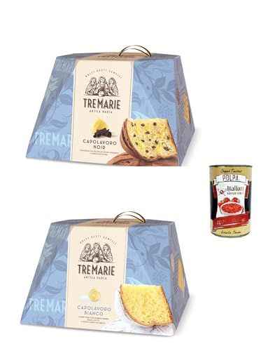 Testpaket Tre Marie Panettone Capolavoro noir 830g und Capolavoro Bianco 800g mit extra dunklen Schokoladenstückchen und Vanillesoße + Italian Gourmet polpa 400g von Italian Gourmet E.R.