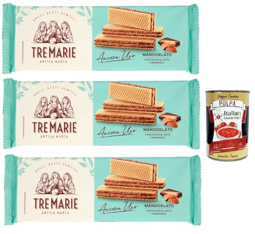 Tre Marie Ancora Uno Wafer Mandorlato Waffeln gefüllt mit Milchschokolade Creme und gehackten Mandeln 3x 140g + Italian gourmet polpa 400g von Italian Gourmet E.R.