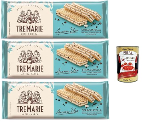 Tre Marie Ancora Uno Wafer Stracciatella Waffeln gefüllt mit Milchschokolade Creme und Schokoladenstücke 3x 140g + Italian Gourmet polpa 400g von Italian Gourmet E.R.