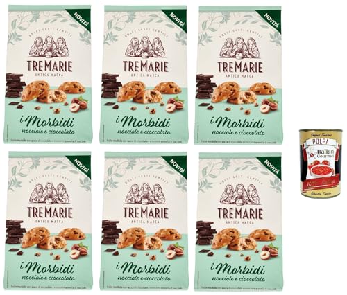 Tre Marie Biscotti i Morbidi Nocciole e Cioccolato, Kekse mit Schokoladentropfen und knackigen Haselnusskörnern 6x 300g + Italian Gourmet Polpa di Pomodoro 400g von Italian Gourmet E.R.