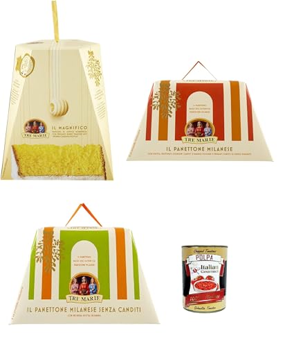 Tre Marie Il Pandoro Magnifico, Il Panettone, il panettone senza canditi weiche mit feiner französischer Butter 3x 1kg + Italian gourmet polpa 400g von Italian Gourmet E.R.