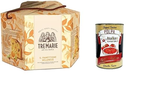 Tremarie Panettone Mailänder, traditioneller italienischer Kuchen,Mit kandierten sizilianischen Orangenschalen, Diamantzeder und Rosinen 1500 g+ Italian Gourmet polpa 400g von Italian Gourmet E.R.