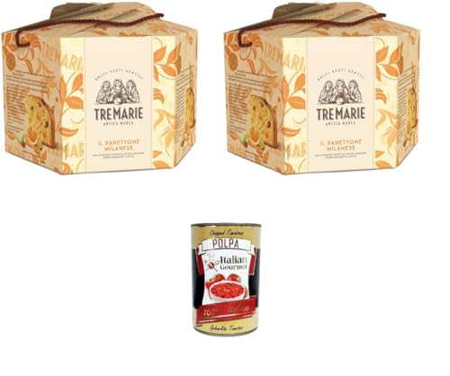 Tremarie Panettone Mailänder, traditioneller italienischer Kuchen,Mit kandierten sizilianischen Orangenschalen, Diamantzeder und Rosinen 2x 1500 g+ Italian Gourmet polpa 400g von Italian Gourmet E.R.