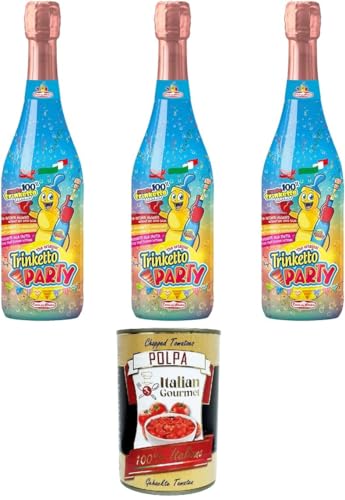 Trinketto Party Succo d'uva frizzante Spumante analcolico Schaumwein aus Traubensaft Alkoholfreier Schaumwein für Kinder 3x75 cl+ Italian Gourmet polpa 400 g von Italian Gourmet E.R.