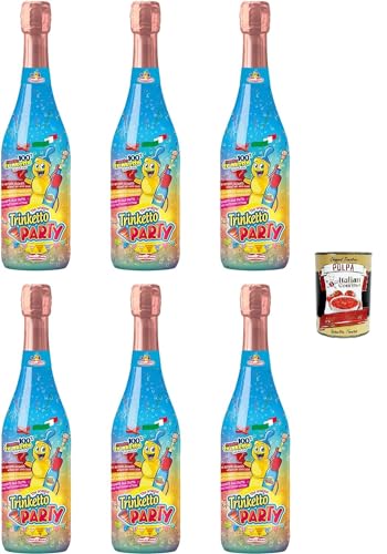 Trinketto Party Succo d'uva frizzante Spumante analcolico Schaumwein aus Traubensaft Alkoholfreier Schaumwein für Kinder 6x75 cl+ Italian Gourmet polpa 400 g von Italian Gourmet E.R.