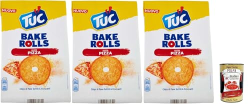 Tuc Bake Rolls, Chips di Pane Sottile e Croccante gusto PIzza, Im Ofen gebackene, dünne und knusprige PIzza Brotchips 3x 150 g + Italian Gourmet polpa 400g von Italian Gourmet E.R.