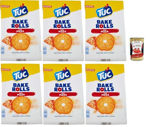 Tuc Bake Rolls, Chips di Pane Sottile e Croccante gusto PIzza, Im Ofen gebackene, dünne und knusprige PIzza Brotchips 6x 150 g + Italian Gourmet polpa 400g von Italian Gourmet E.R.