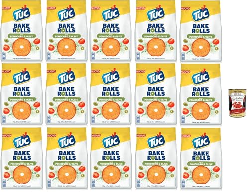 Tuc Bake Rolls, Chips di Pane Sottile e Croccante gusto Pomodoro e Olive, Im Ofen gebackene, dünne und knusprige Tomate und Oliven Brotchips 12x 150 g + Italian Gourmet polpa 400g von Italian Gourmet E.R.