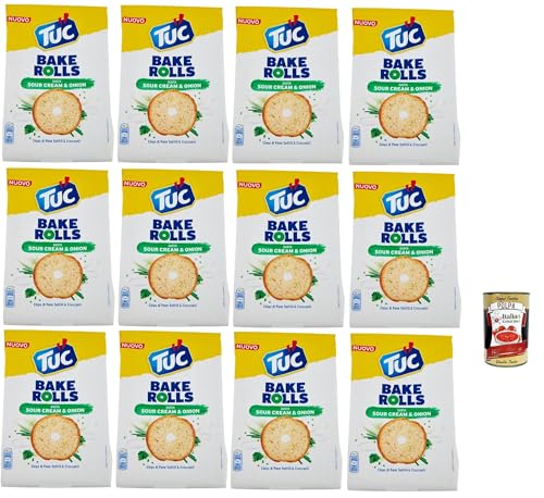 Tuc Bake Rolls, Chips di Pane Sottile e Croccante gusto Sour Cream & Onion, Im Ofen gebackene, dünne und knusprige Sauerrahm und Zwiebel Brotchips 12x 150 g + Italian Gourmet polpa 400g von Italian Gourmet E.R.