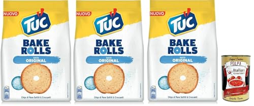 Tuc Bake Rolls, Chips di Pane Sottile e Croccante gusto sale, Im Ofen gebackene, dünne und knusprige Brotchips 3x 150 g + Italian Gourmet polpa 400g von Italian Gourmet E.R.