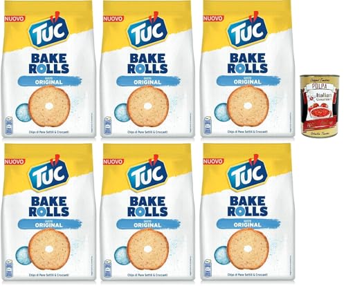 Tuc Bake Rolls, Chips di Pane Sottile e Croccante gusto sale, Im Ofen gebackene, dünne und knusprige Brotchips 6x 150 g + Italian Gourmet polpa 400g von Italian Gourmet E.R.