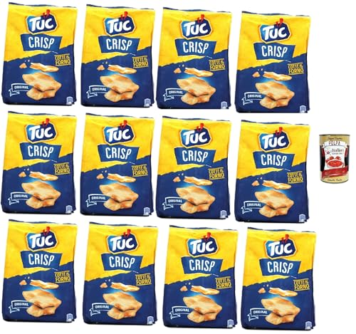 Tuc Crisp, Gusto Original, Knuspriges Blätterteiggebäck auf der Basis von im Ofen gegarten Kartoffeln chips mit 100% italienischem Weizen, 12x 100 g + Italian Gourmet polpa 400g von Italian Gourmet E.R.