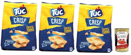 Tuc Crisp, Gusto Original, Knuspriges Blätterteiggebäck auf der Basis von im Ofen gegarten Kartoffeln chips mit 100% italienischem Weizen, 3x 100 g + Italian Gourmet polpa 400g von Italian Gourmet E.R.