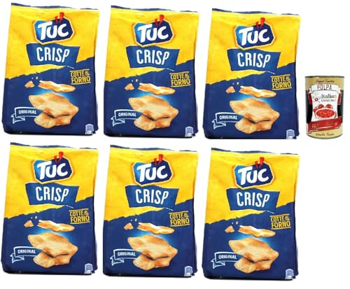 Tuc Crisp, Gusto Original, Knuspriges Blätterteiggebäck auf der Basis von im Ofen gegarten Kartoffeln chips mit 100% italienischem Weizen, 6x 100 g + Italian Gourmet polpa 400g von Italian Gourmet E.R.