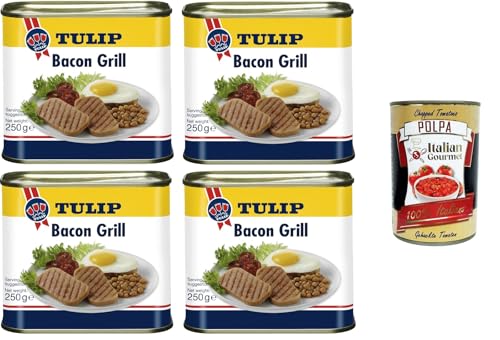 Tulip Bacon Grill Schweinefleischkonserven mit Speckgeschmack 4x 250gr + Italian Gourmet Polpa 400g von Italian Gourmet E.R.